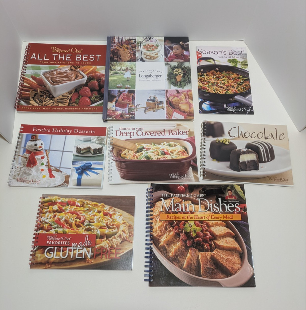 Lot of 8 Pampered Chef & Longaberger Cook Books – Main Dishes, All The Best, Etc
