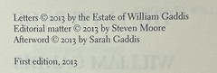 Steven Moore / The Letters of William Gaddis 1st Edition 2013