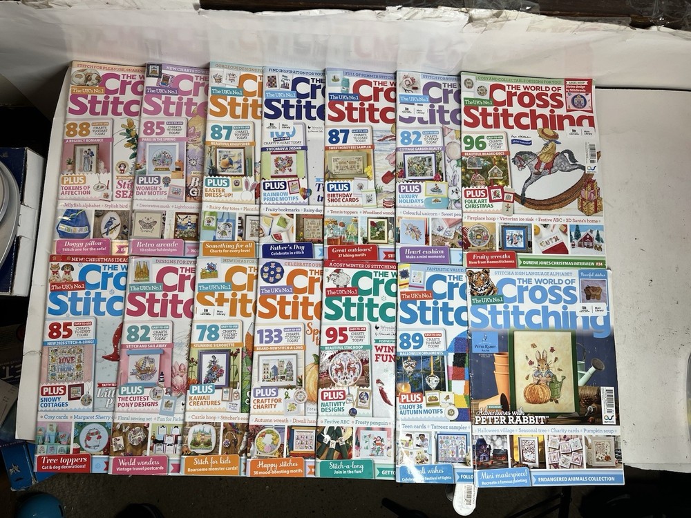 World of Cross Stitching Magazine Lot 14 Issues UK Ex-Library 2025-2022 Mixed