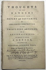 1772 POPERY SECTARIES THIRTY NINE ARTICLES PLUMPTRE PROBUS CAMBRIDGE CHURCH TEST