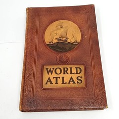 Antique Leather Rand McNally World AtlasS Book 1951 Vintage WW2 Maps Geography