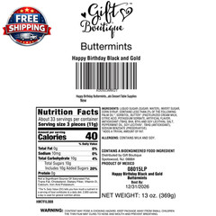 Happy Birthday Buttermints Candy 100 Count 13 Oz. Black and Gold Individually Wr