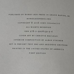 Two Teenagers by John Colasacco (2016, Horse Less Press) First edition