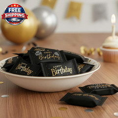 Happy Birthday Buttermints Candy 100 Count 13 Oz. Black and Gold Individually Wr